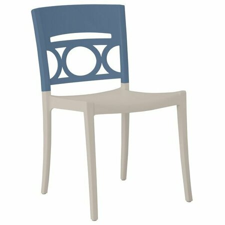 GROSFILLEX US566680 Moon Linen Stackable Chair with Denim Blue Back - 4/Pack, 4PK 383US655680PK